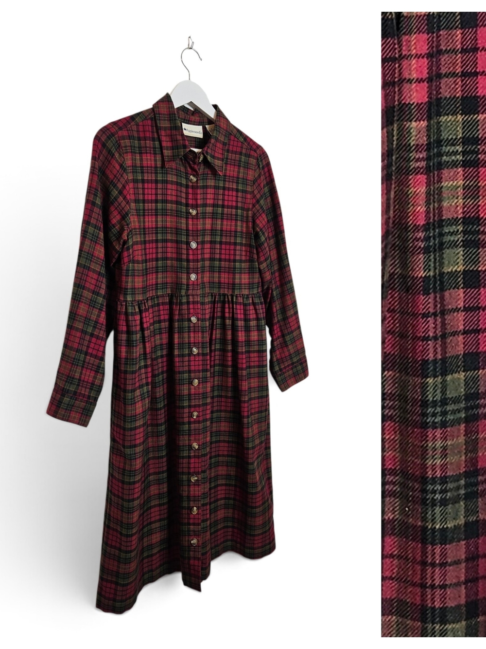 Vintage Appleseed's Shirtdress M Tartan Plaid Cotton Farmhouse Pockets Red Green